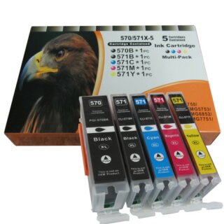 DC / D&C 5 komp. XL Druckerpatronen zu Canon PGI-570...