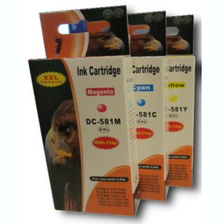 DC / D&C 3 komp. XXL Druckerpatronen Blau Rot Gelb komp. zu Canon CLI-581XXL Serie Hersteller D&C höchste Füllmenge  Canon Pixma TS 6150 6151 6250 6251 8150 8151 8152 8250 8251 8252 9150 9155 9550 9551C / Canon Pixma TR 7550 8550