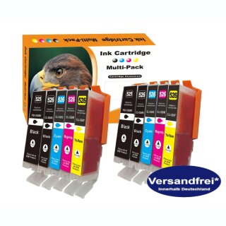 D&C / DC Multi-Pack10 komp. Druckerpatronen zu Canon PGI-525/CLI-526 Canon IP4800 IP4850 IP4900 IP4950 MG5100 MG5150 MG5200 MG5250 MG5300 MG5350 MG6100 MG6150 MG6200 MG6250 MG8100 MG8150 MG8150 MX885 IX6650 mIt Chip und Füllstandsanzeige