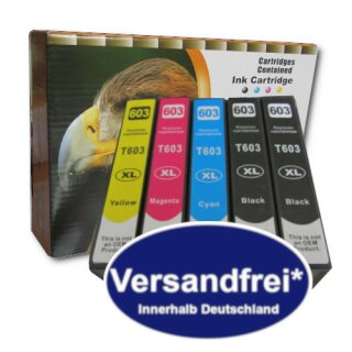 5 x DC/D&C Ink Cartridge Multi-Pack komp. Druckerpatronen  für Epson T603XL schwarz blau rot gelb  für Epson XP 2100 2105 2150 2155 3100 3105 3150 3155 4100 4105 4150 4155 Epson WF 2810 2820 2830 2835 2840 2845 2870 2850